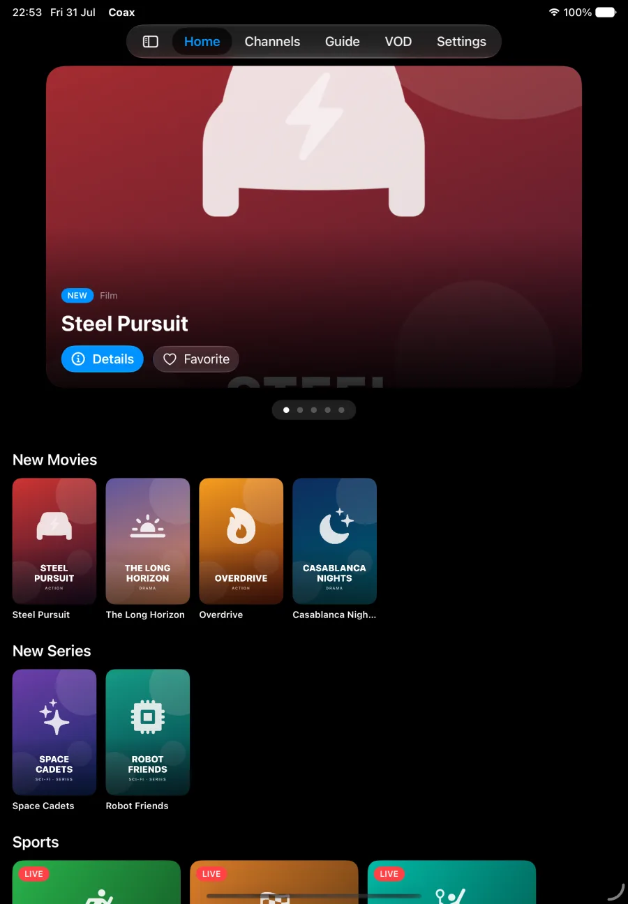 Coax cinematic home screen on iPad
